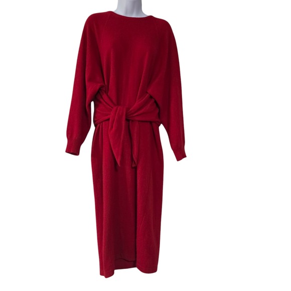 Vintage Outlander Wool Angora Sweater Dress Womens Red M Long Sleeve Knit Wrap‎ - Picture 1 of 9
